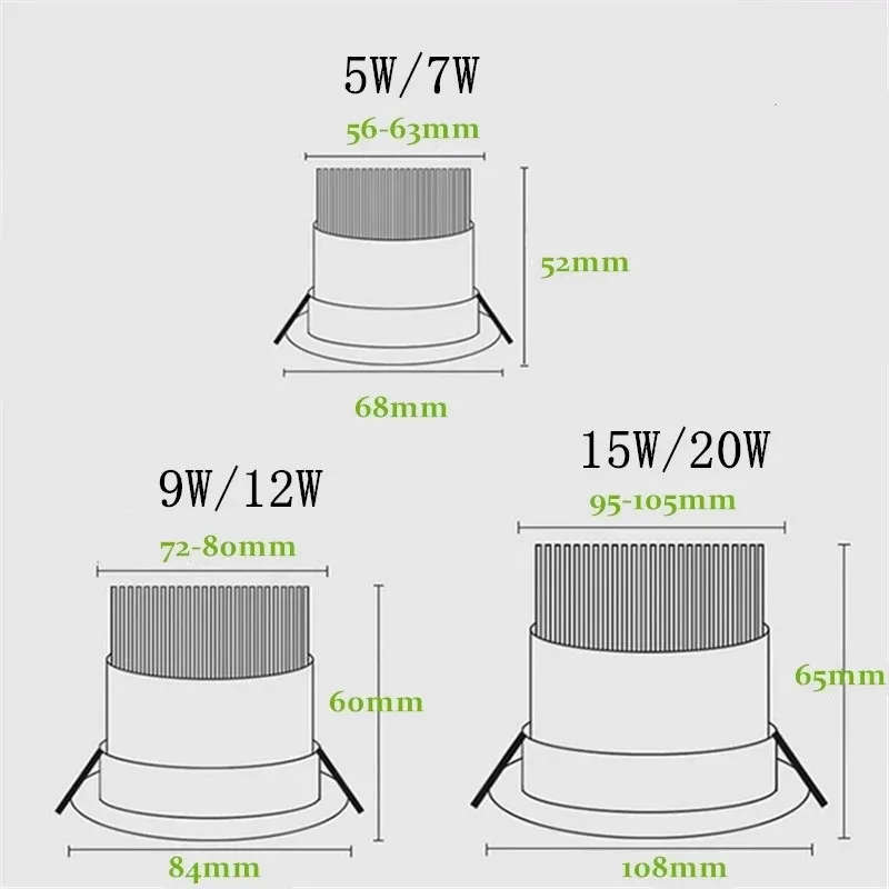 AC85~265V Recessed Dimmable LED Downlights led downlight recessed ceiling spotlight ceiling lamps COB 5W7W9W12W15W20W Ceiling Spot Lights Background Lamp Home Shop Light