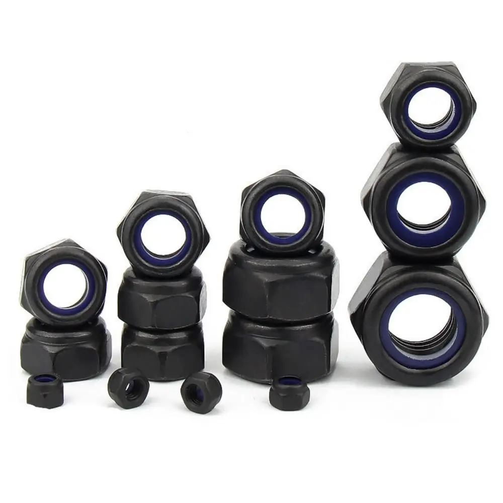 10pcs 304 Stainless Steel Self-locking Nut Hex Nylon M2 M3 M4 M5 M6 Locknut Black Silver Hardware Accessory Insert Lock Nut