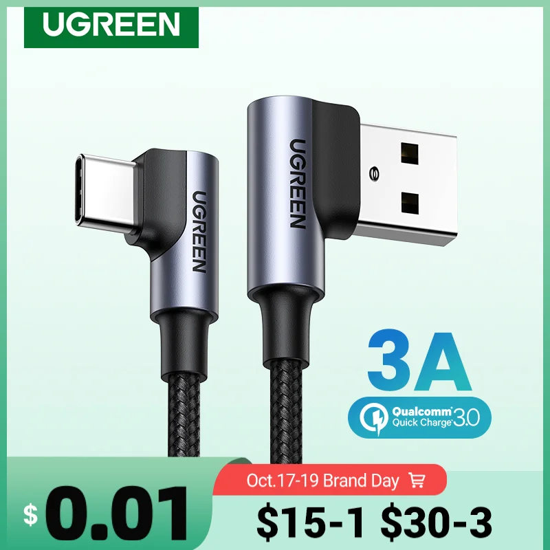 UGREEN USB Type C Cable for Xiaomi POCO Samsung S20 S21 Fast Charging USB C Cable 90 Degree Angle QC 3.0 Gaming Cable USB Type C