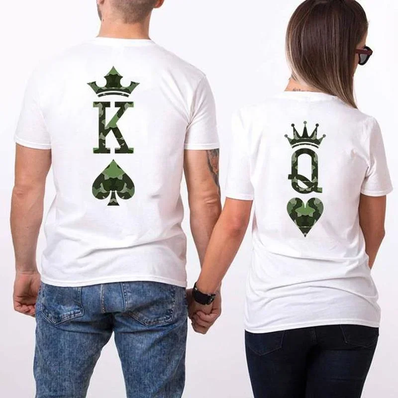 

Camouflage King Queen Crown Print Couple T Shirt Short Sleeve O Neck Women Loose Tshirt Fashion Lovers Tee Shirt Tops Clothes