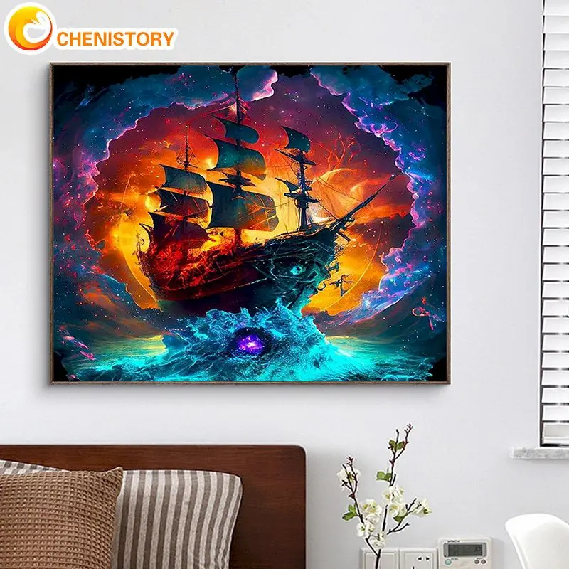 

CHENISTORY Coloring By Numbers Sea Sailboat Drawing On Canvas Acrylic Paint Picture By Numbers Home Decoration