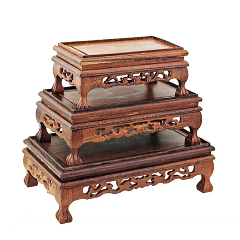 Wooden Rectangular Base Decoration, Flower Pot, Bonsai, Purple Clay Pot, Pixiu Buddha Statue, Wood Pallet, strange Jade Stone