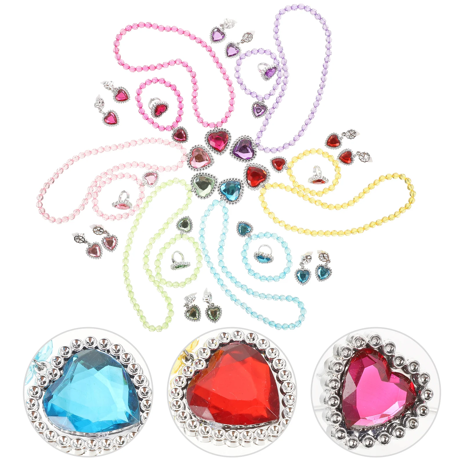 6 Sets Girls Jewelry Set Yellow Green Rose Necklace Bracelet Earrings Kids Dress Up Costume Accessory