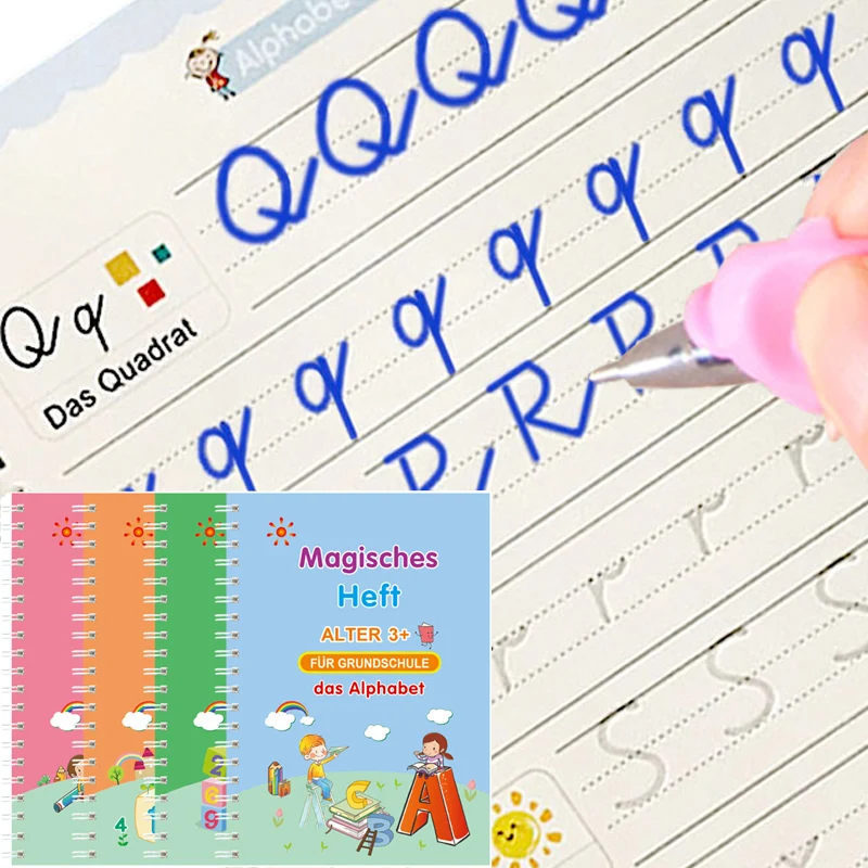 Free Shipping Reusable German English French Copybooks Pen Montessori Children's Magic Books For Kids Writing Calligraphy Gifts 4 books magic practice book reusable free wiping children s toy writing sticker english copybook for calligraphy montessori toys