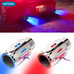 2.5'' 63mm Exhaust Tip, Stainless Steel Car Exhaust Tail Pipe Muffler Tip Modification Luminous Tube with Blue Flame LED Light
