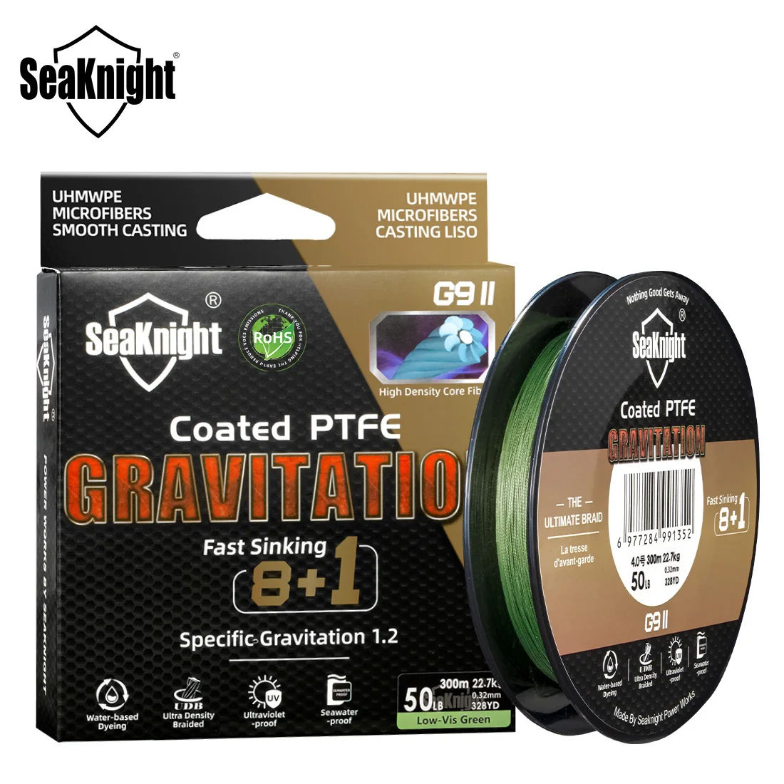 Ligne coulante SeaKnight Gravitation G9 II 300m/150m PTFE tressée étanche anti-UV mer