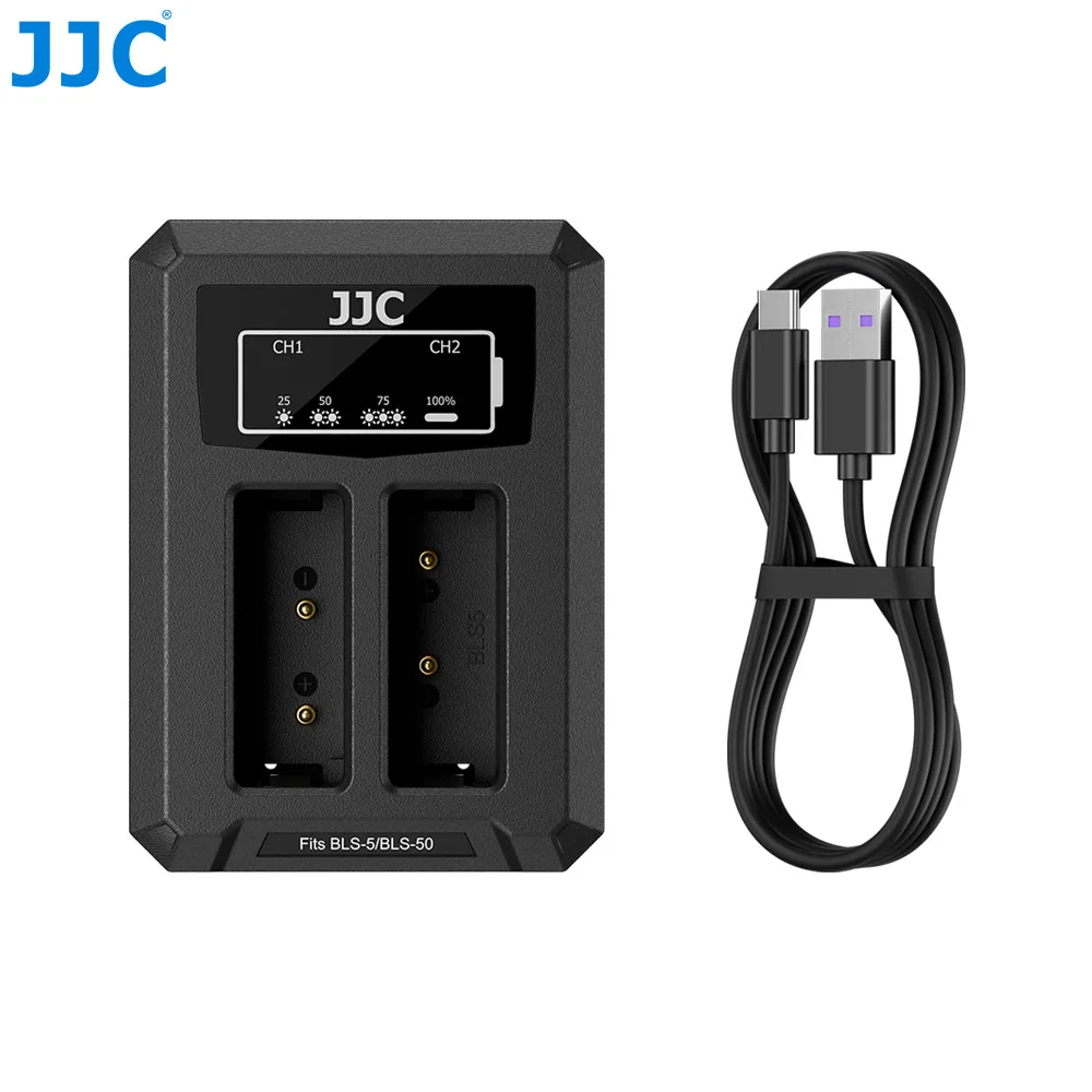 JJC BLS-5 BLS-50 BLS-1 USB 타입 C 듀얼 배터리 충전기 (올림푸스 OM-D E-M10 Mark I II III IV PEN E-PM2 PEN E-PL 카메라용)