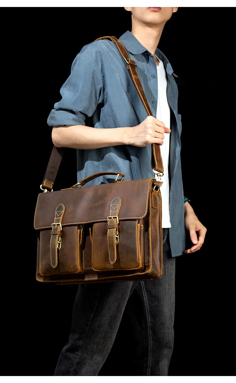 Distressed Brown Laptop Shoulder Bag Briefcase