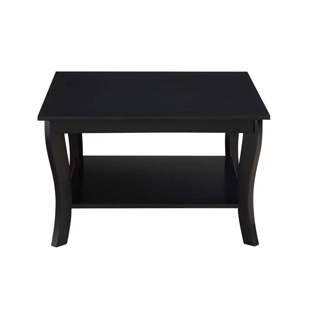 Heritage Square Coffee Table in Black Finish，Two Spacious Tiers of Shelving 4