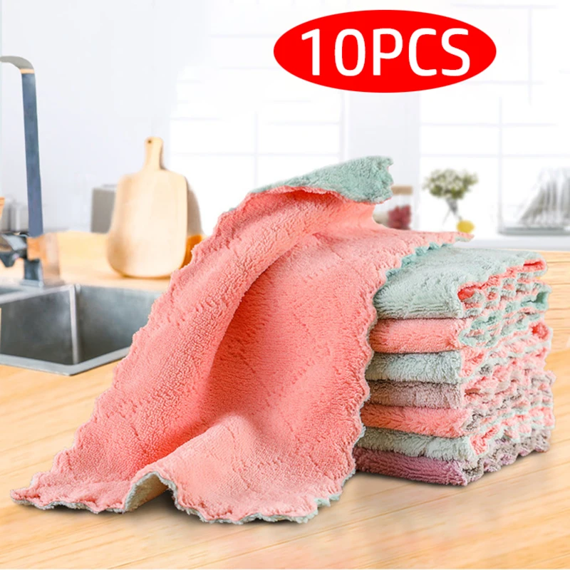 

10PCS Microfiber Towel Absorbent Kitchen Cleaning Cloth Non-stick Oil Dish Towel Rags Napkins Tableware Household Cleaning Towel