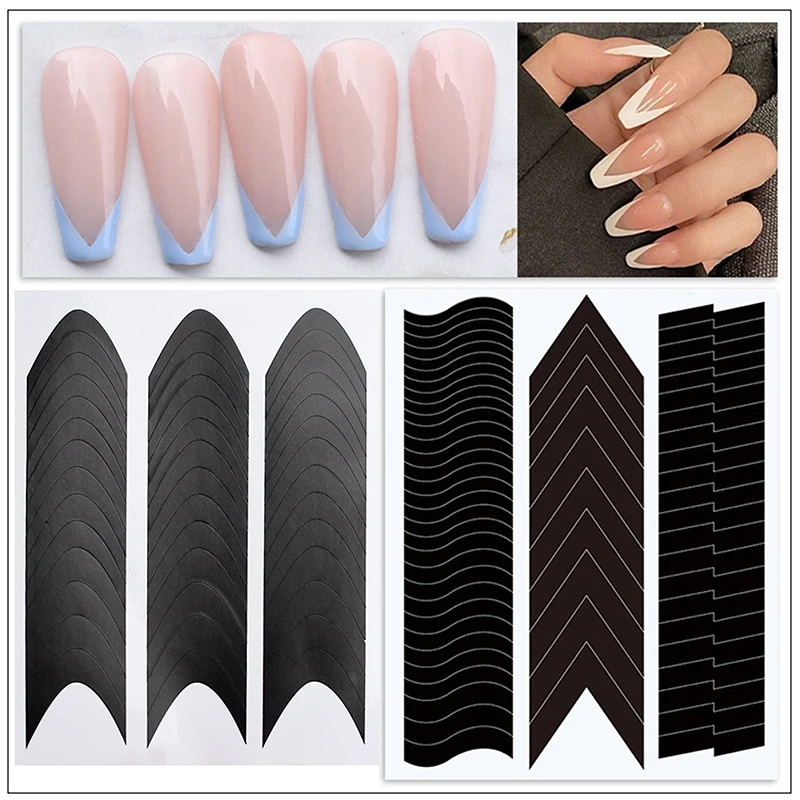 French Manicure Edge Auxiliary Nail Sticker Wavy Line DIY Nail Art Tips Guides Stickers Stencil Strips Tools Decoration