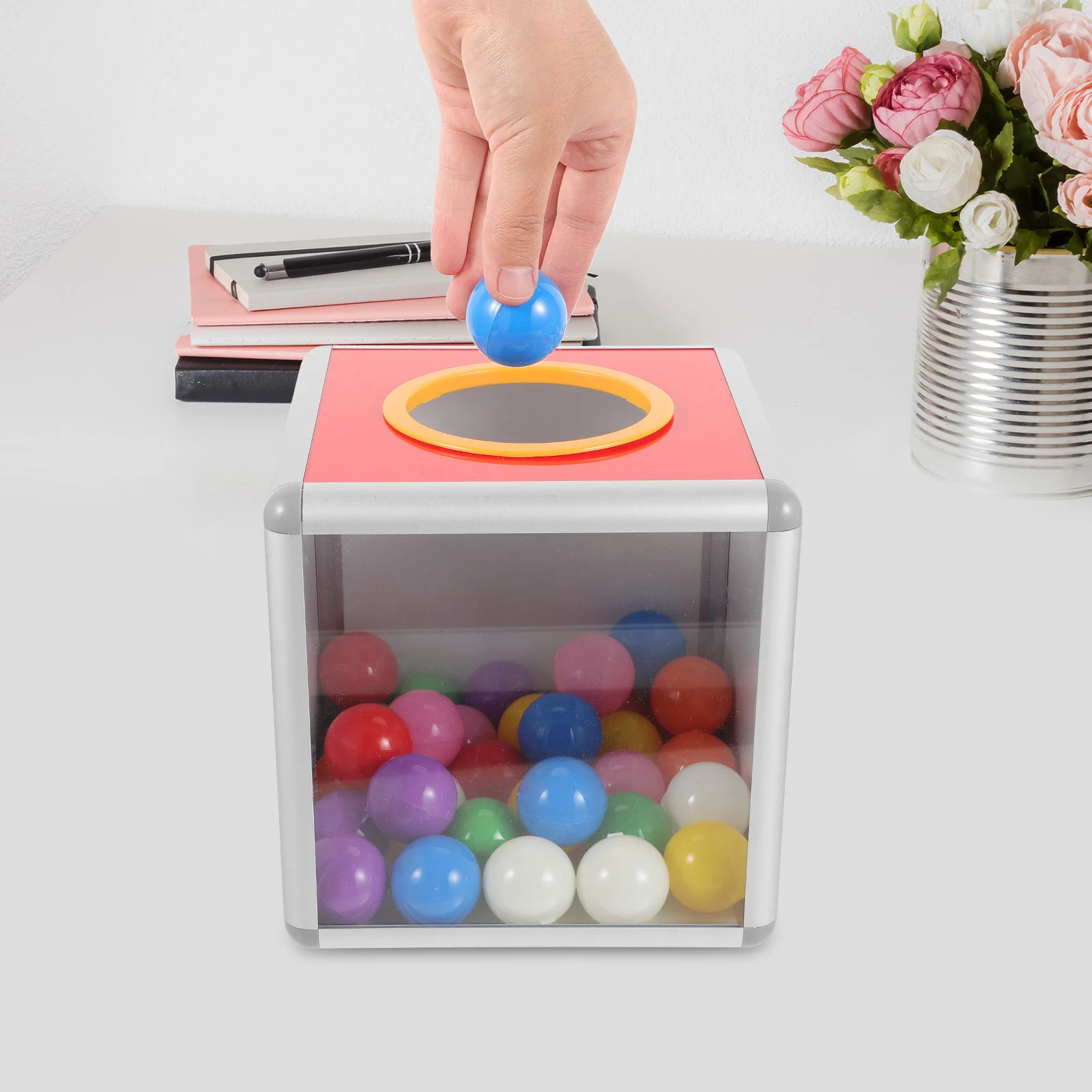 Boîte De Loterie Transparente 25x25 Cm - Cadre Aluminium, Ouverture 9 Cm, Pour Tombola, Vote