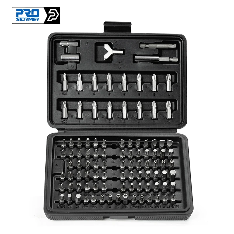 PROSTORMER 100pcs Screwdriver Bit Set Security Chrome Vanadium CR-V Steel Hex Key Phillips Slotted Tri-Wing Repair Hand Tool Kit