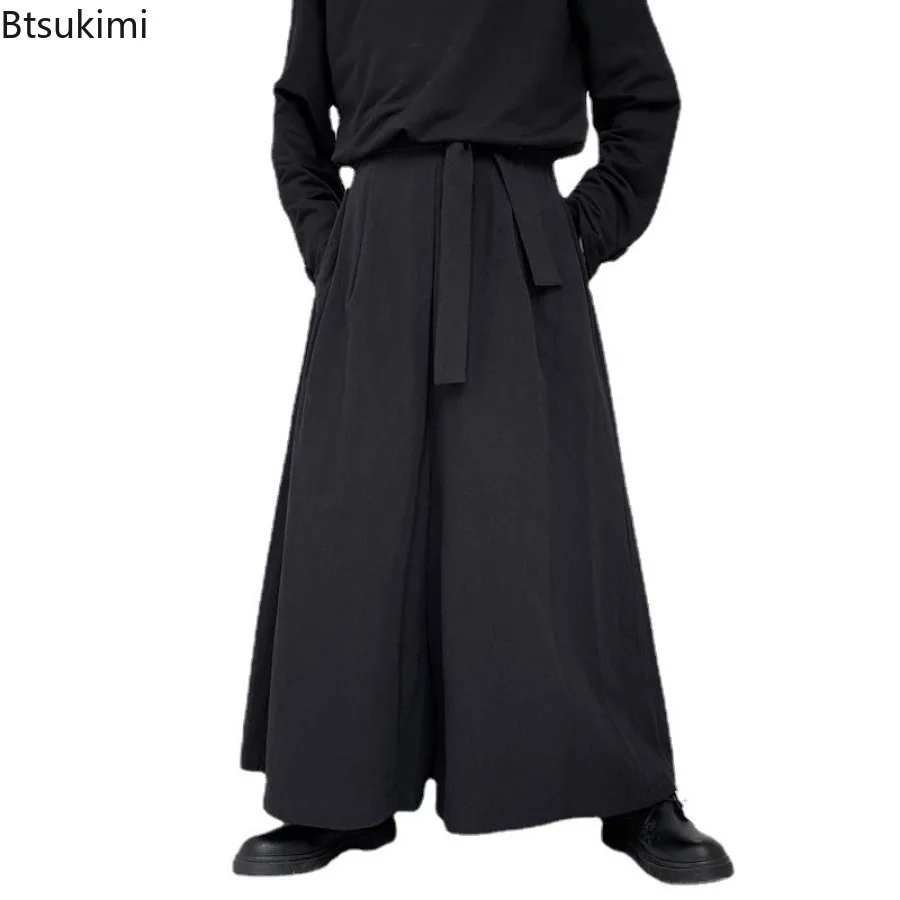 Wide Leg Pants Men Chinese Style Hanfu Kimono Tang Suit Casual Trousers