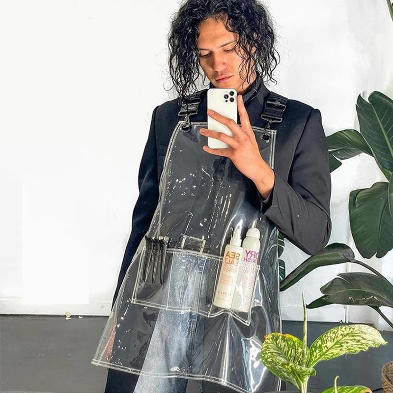 Transparent Work Apron Fashion Waterproof Pocket Trendy Barber Hair Nail Stylist Kitchen Accessories For Women Men Uniform