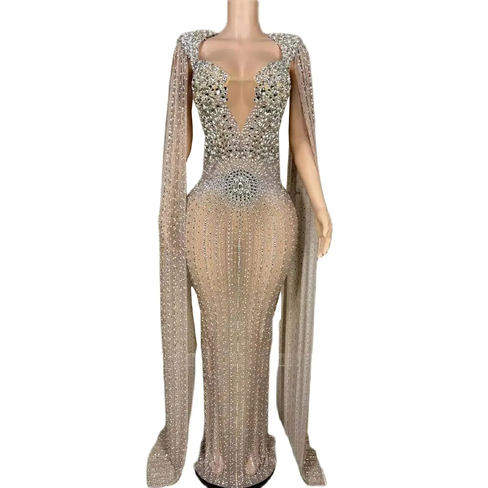 

Sexy Luxury Rhinestone See Through Back Slit Sheath Dress Birthday Evening Party Performance Nightclub Singer Photoshoot Dress