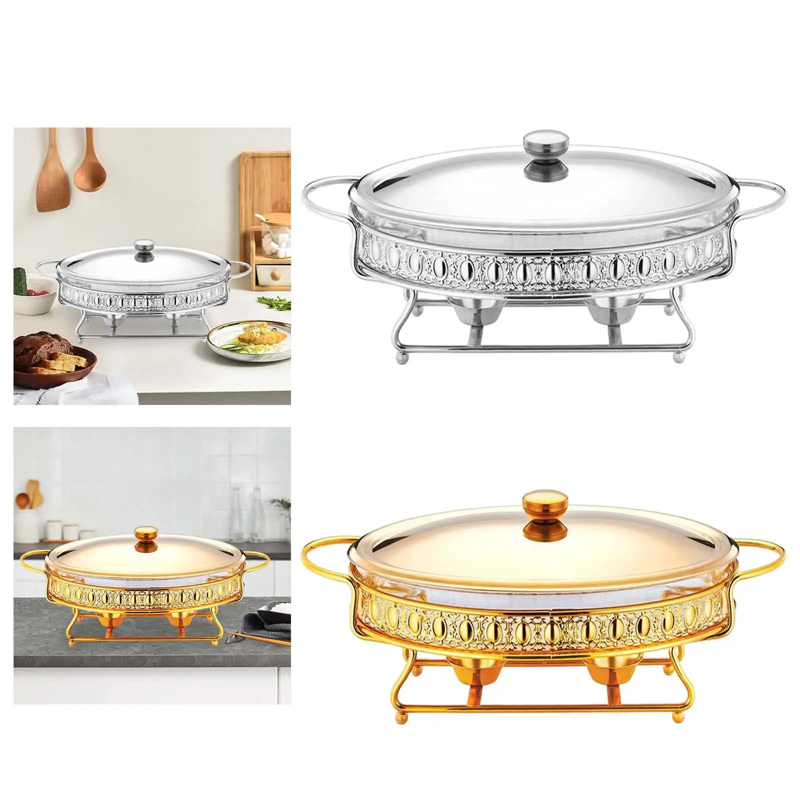 Round Chafing Dish Catering Food Warmer Catering Buffet Warmer Set for Soup 2