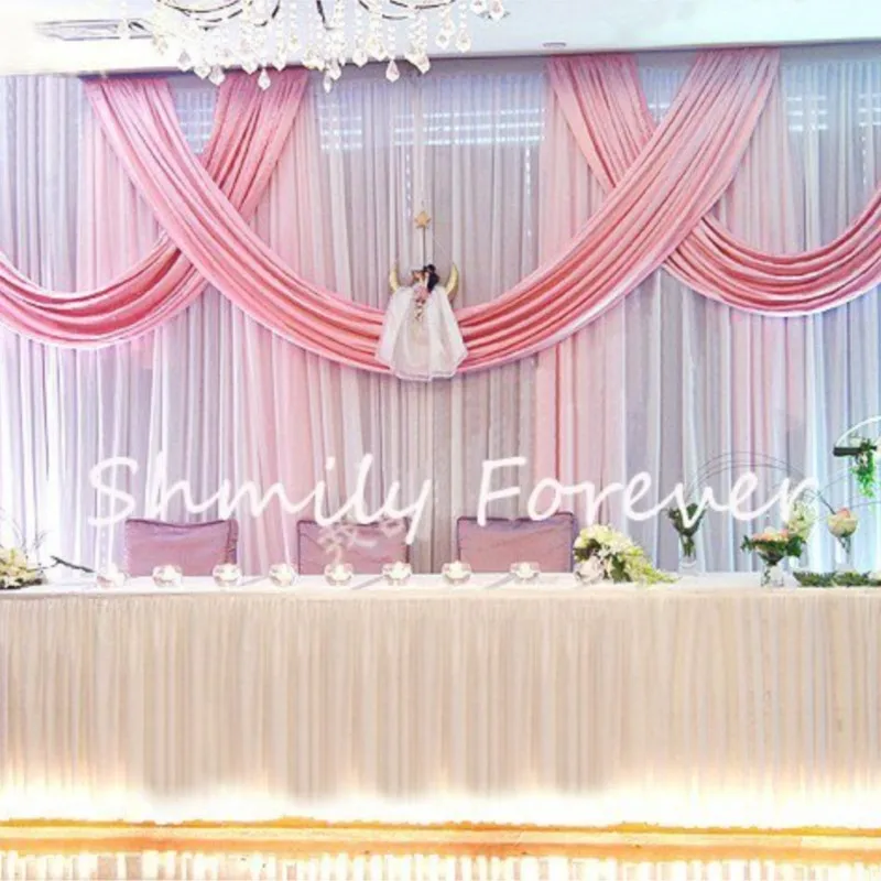 10ft x 20ft White Wedding Backdrop with hot pink swags,stage curtain
