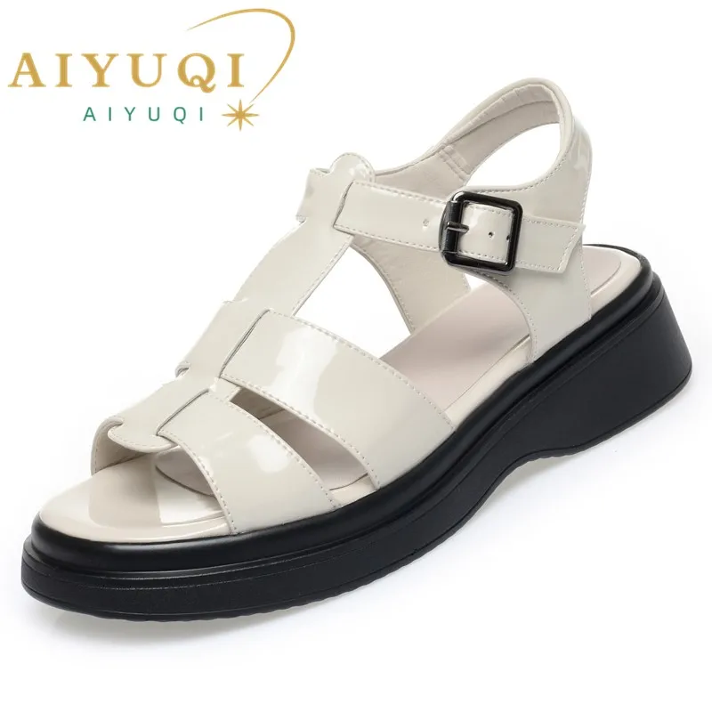 

AIYUQI Women Sandals Summer 2024 New Genuine Leather Wedge Women Sandals Open Toe Roman Sandals Women