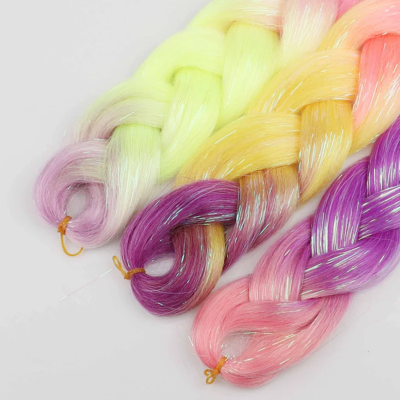 Sparkle Shiny Braiding Hair Pre Stretched Kanekalon Tinsel Crochet Hair Extensions For Girls Dazzles Women Hippie Synthetic 1