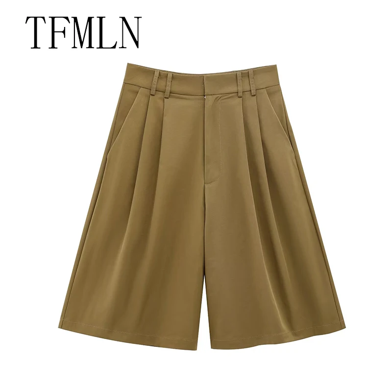 TFMLN Spring Summer New 2pcs Sets 2025 Women Solid Color Short Sleeve Shirts Pockets Tops Casual Shorts Sets