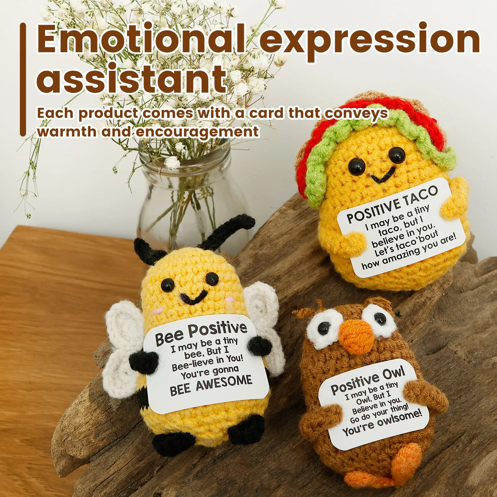 Handwoven Positive Energy Animals Pocket Handmade Plush Wool Knitting Doll Support Emotional Christams Gift Home Room Decoratio