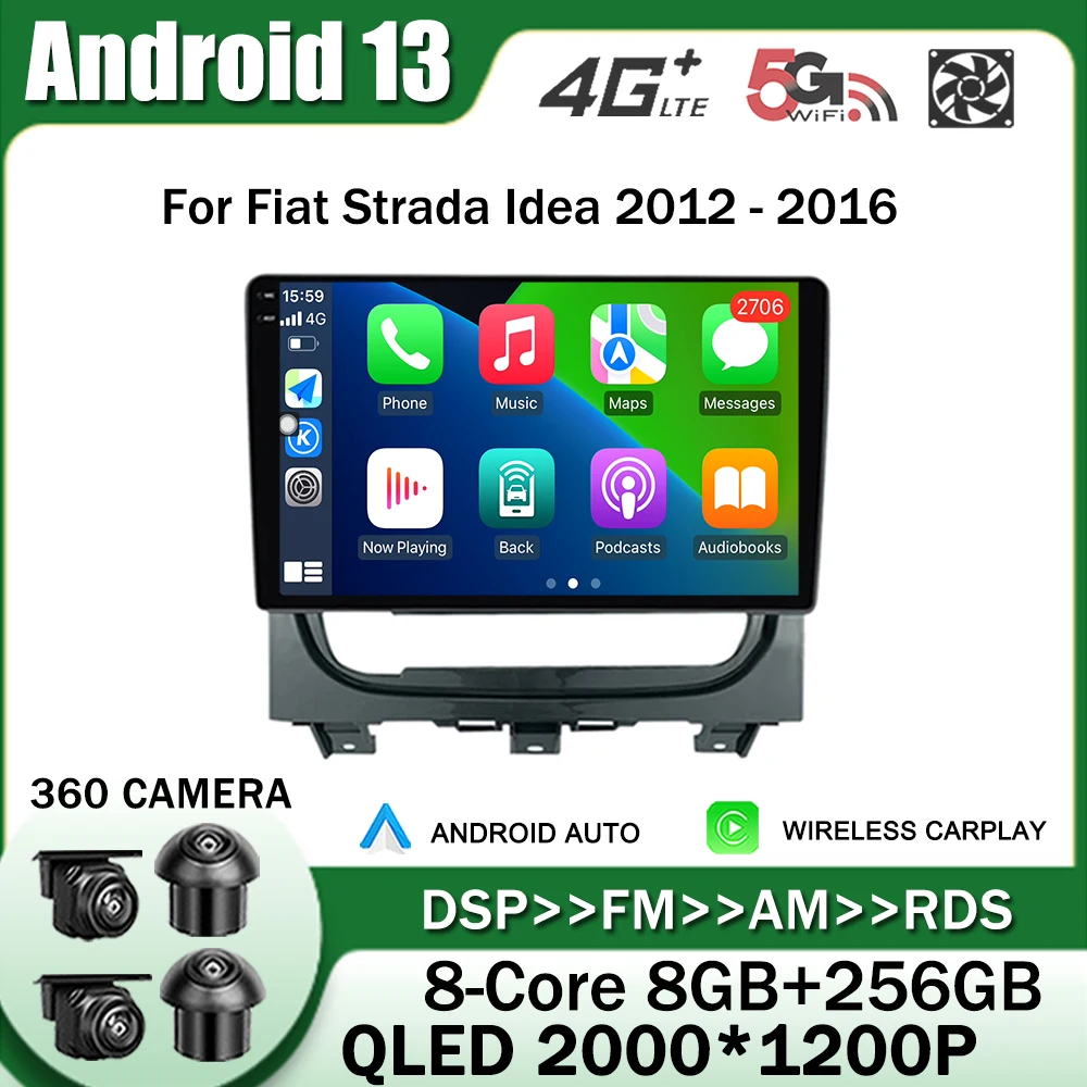 Android 13 Per Fiat Strada Idea 2012 - 2016 Autoradio Lettore Multimediale Navigazione Gps Stereo No 2 Din Dvd