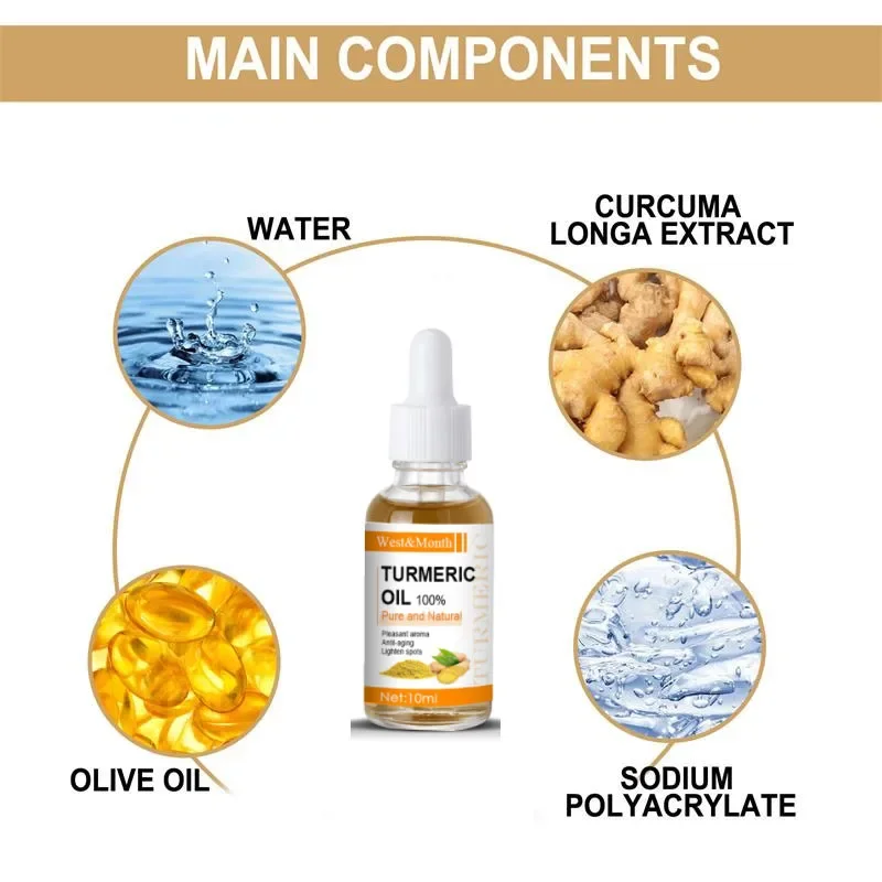 Turmeric Whitening Freckles Serum Remove Dark Spots Melasma Brighten Lighten Melanin Improve Dull Anti-aging Face Skin Care 10ml 5