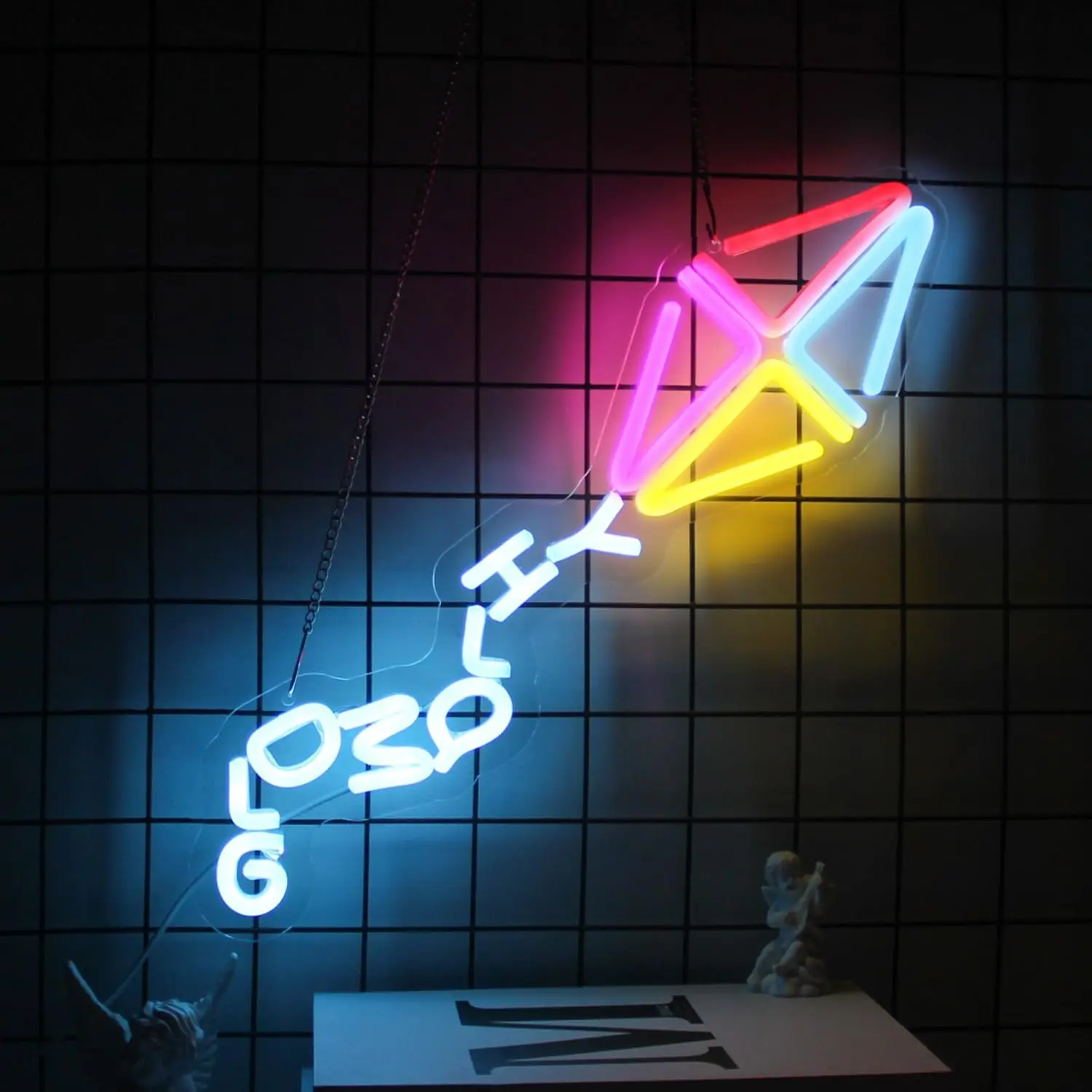 

Kite Neon Sign Colorful LED Letter Neon Lights Signs Acrylic Neon Wall Sign Words Light Up Sign for Bedroom Living Room Man