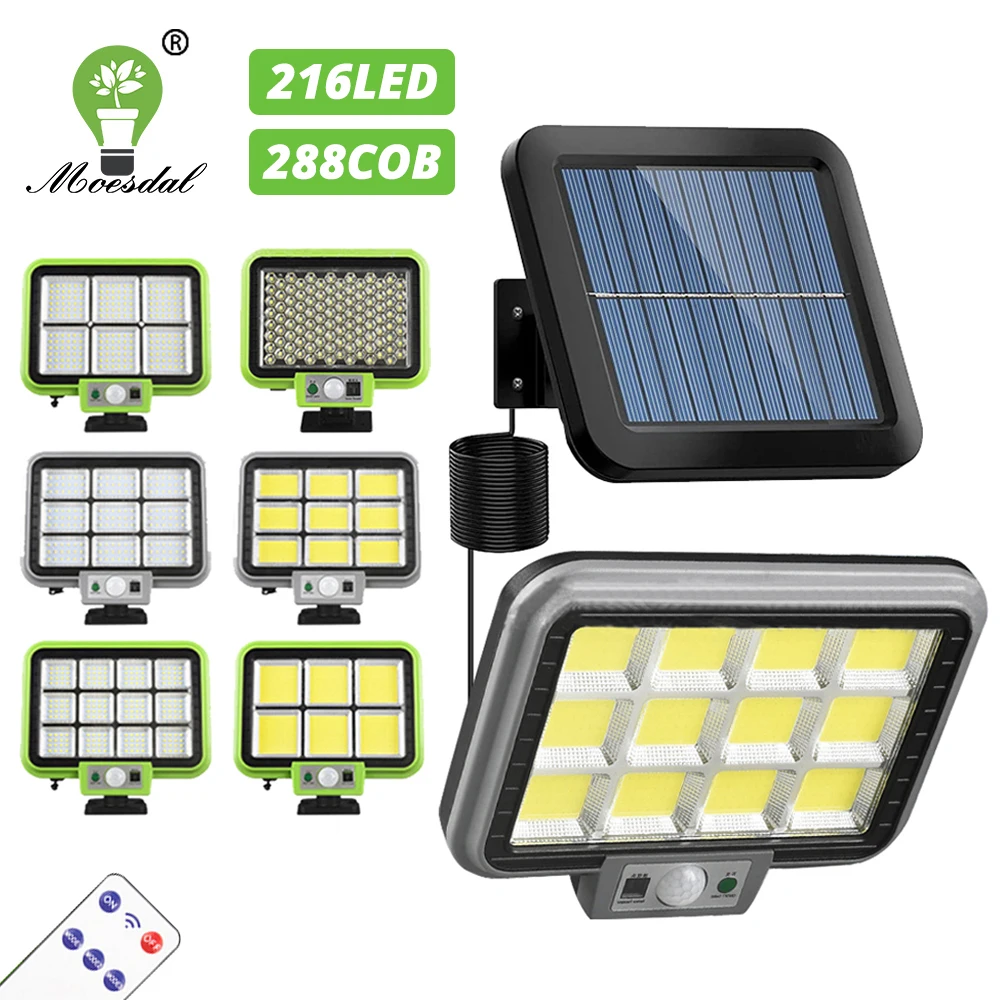 216LED/294COB Solar Light Outdoor Waterproof Motion Sensor Remote Control Wall Light Courtyard Path Garden Garage Flood Light