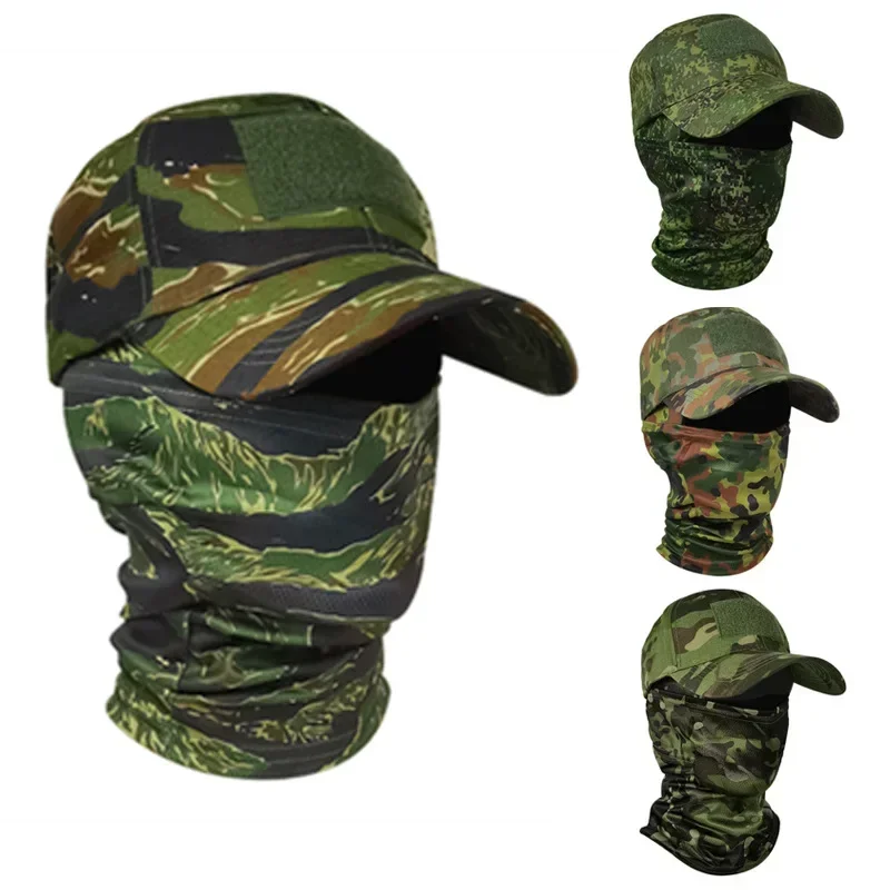 Tactical Baseball Cap Balaclava Full Face Mask Set Men Summer Snapback Sun Hat Outdoor Fishing Cycling Hunting Camouflage Scarf