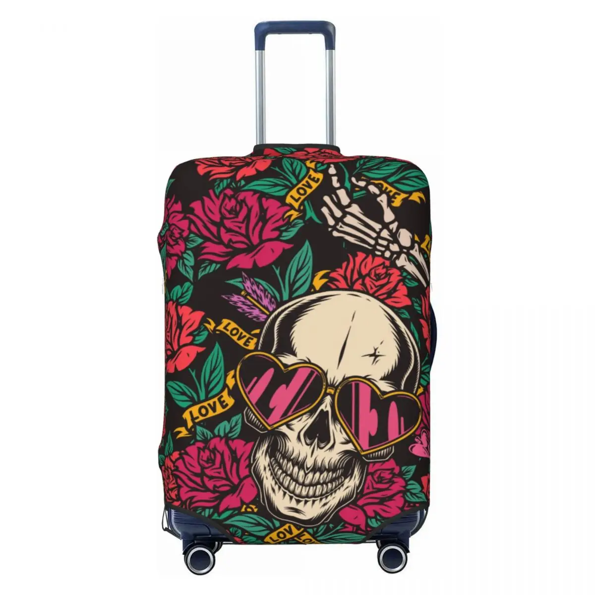 Love Skulls Print Suitcase Cover Vintage Valentine Day Holiday Cruise Trip Elastic Luggage Accesories Protector 2
