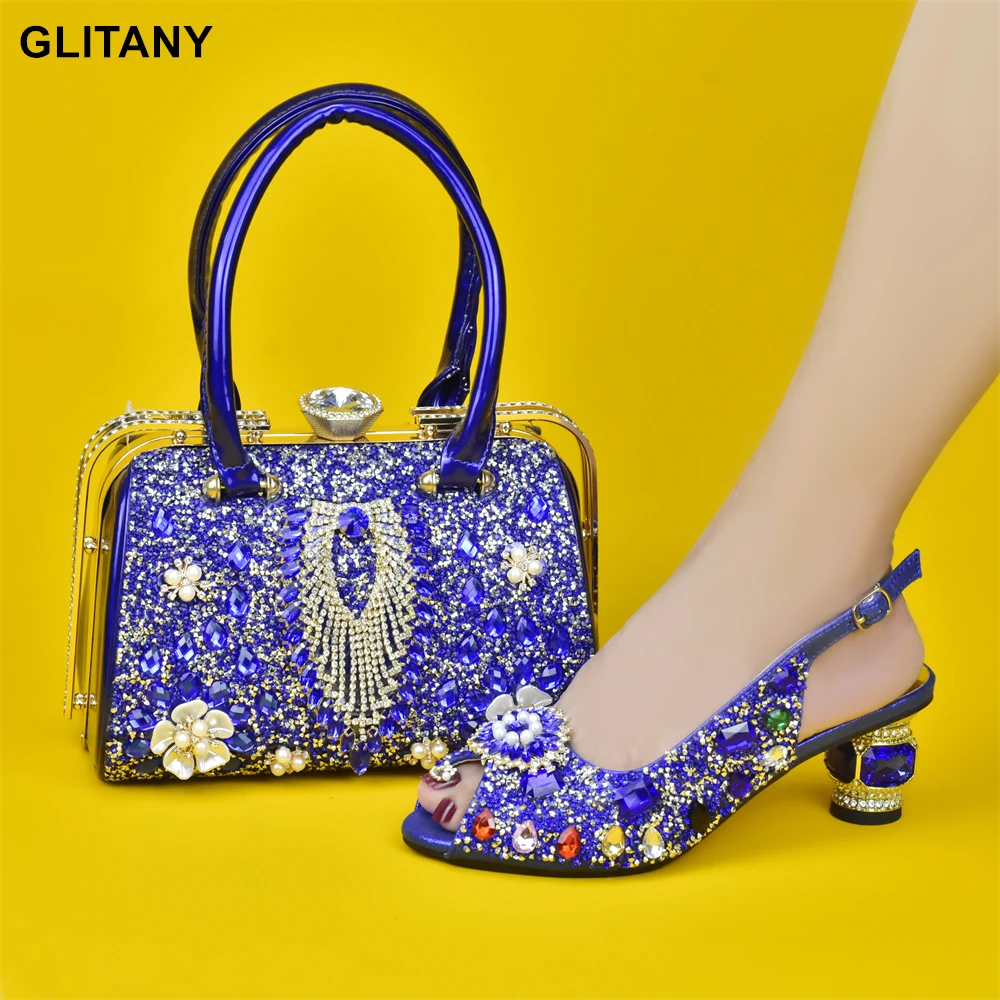 

Latest Shoes and Bag Set African Sets High Quality Nigeria Party Shoes and Matching Bag Set Low Heeled Women Shoes for Wedding