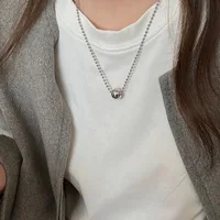 Personality Design Silver Color Stainless Steel Beaded Ball Pendant Necklace for Women Double Layer Hip Hop Rock Chokers Jewelry - Image 3