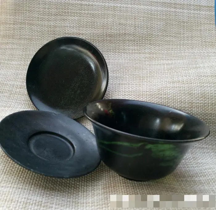 Chinese Traditional Teaset Green Jade Gaiwan Set Tibetan Medicine King Stone Magnetic Jade Cover Bowl Health Gongfu Teaware