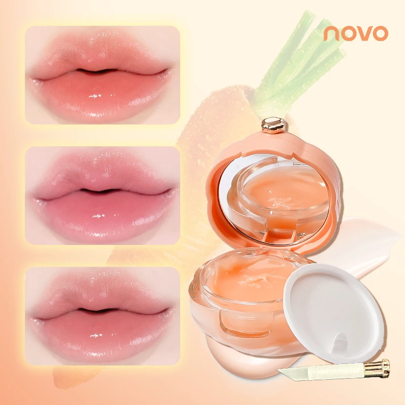 Fancy Lip Mask with mirror Dip Brush - Carrots cherries aloe vera Lip Treatments, Moisturizing & Glossy Finish, All Skin Types