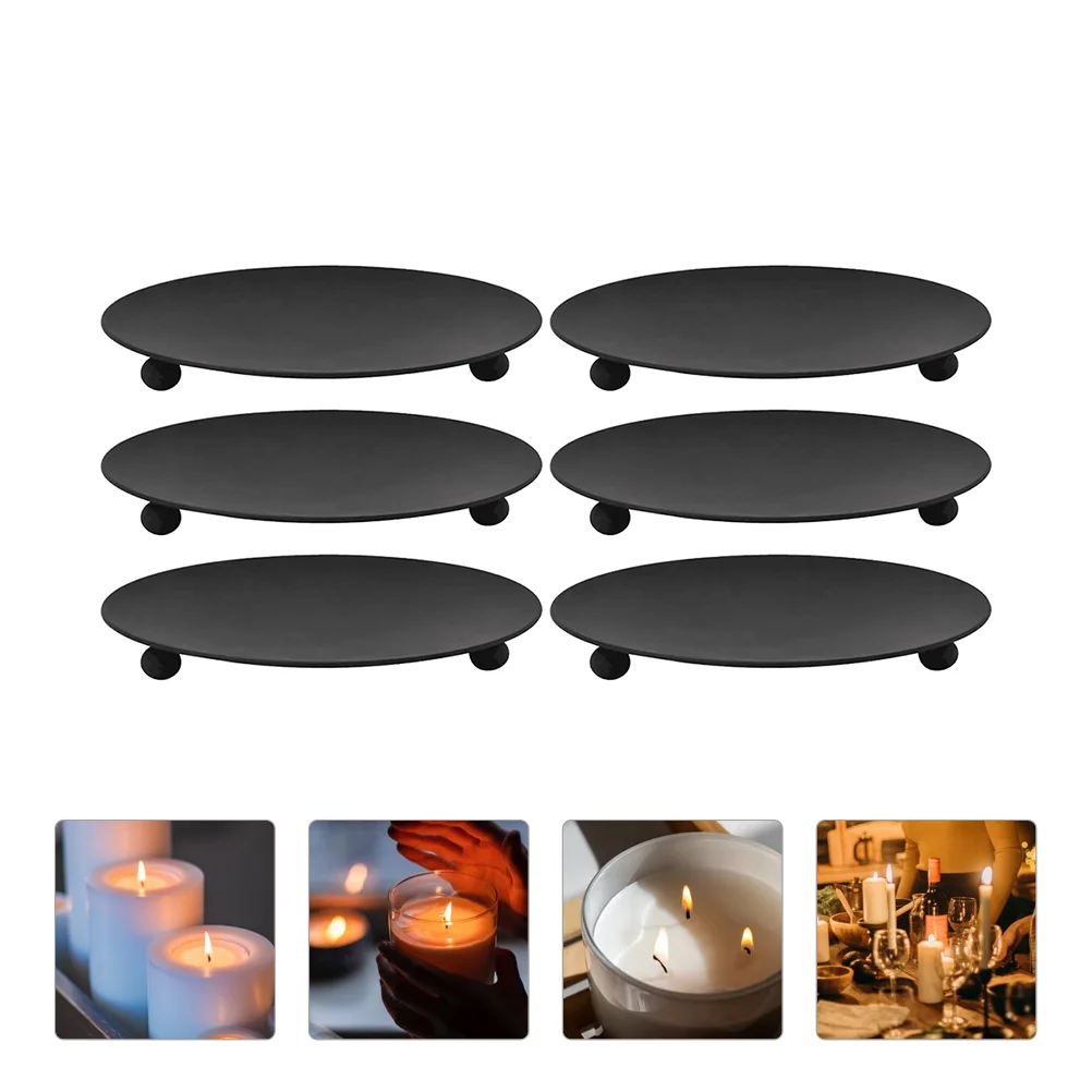 

6 Pcs Iron Candlestick Simple Wedding Plate Metal Serving Tray Nordic Creative Centerpiece Holder Round