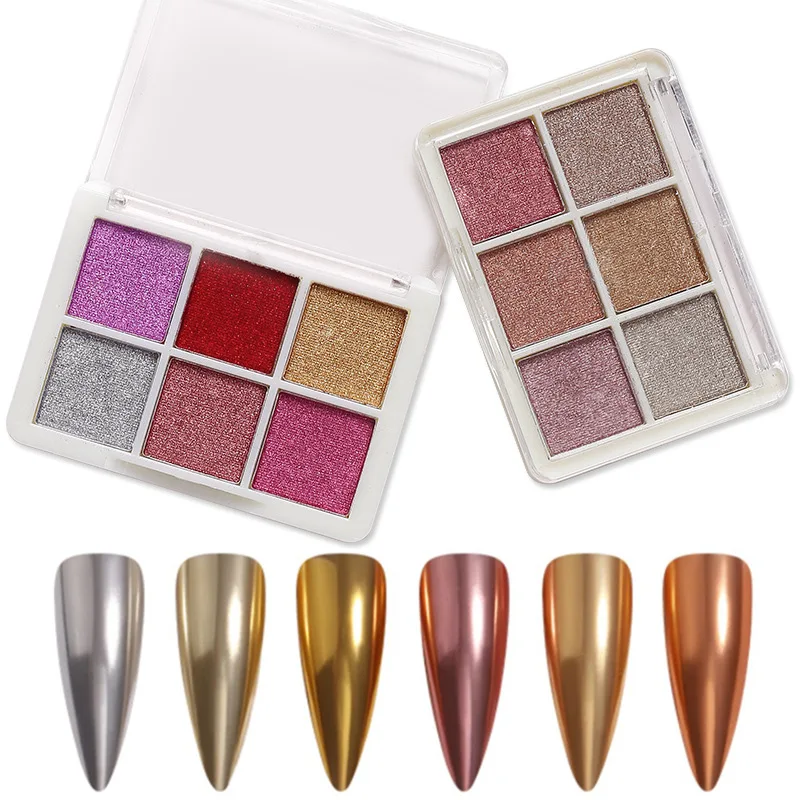 6 Colori Aurora Solid Mirror Nail Powder Glitter Dust Metal Effect Nails Gel Uv Polish Pigment Accessori Decorazioni Per Unghie
