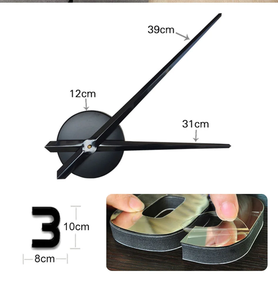 Barber Shop Giant DIY Wall Clock Modern Design Barbershop Decoration 3D DIY Wall Mirror sticker Hair Stylist Hairdresser Gift