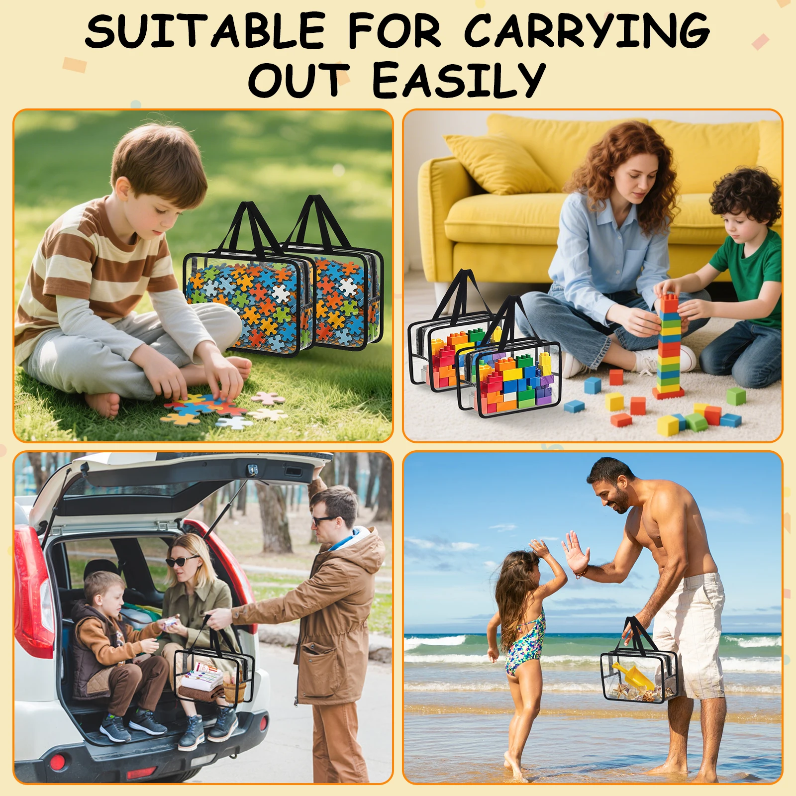 Black Transparent Plastic Toy Storage Bags 4 Pack Large Extra Large
