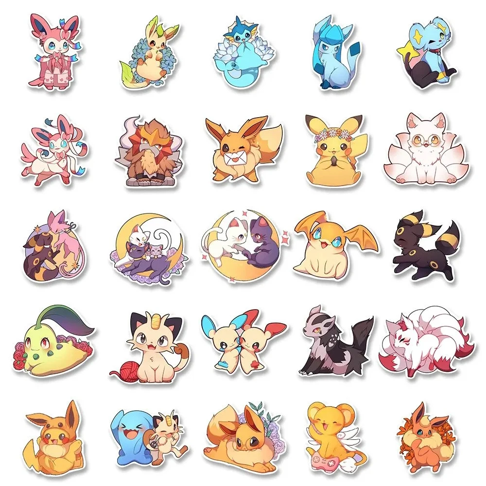 10/30/50/100pcs Cute Pokemon Stickers Anime Pikachu Eevee Charman Cartoon Decals Kawaii DIY Phone Case Laptop Kids Sticker Toys 6