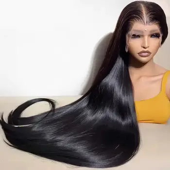 Straight Soft Hair Synthetic 13X4X1 HD Lace Frontal Wig For Black Women Prepucked Bleach Knots Glueless Wig Cosplay Daily Party