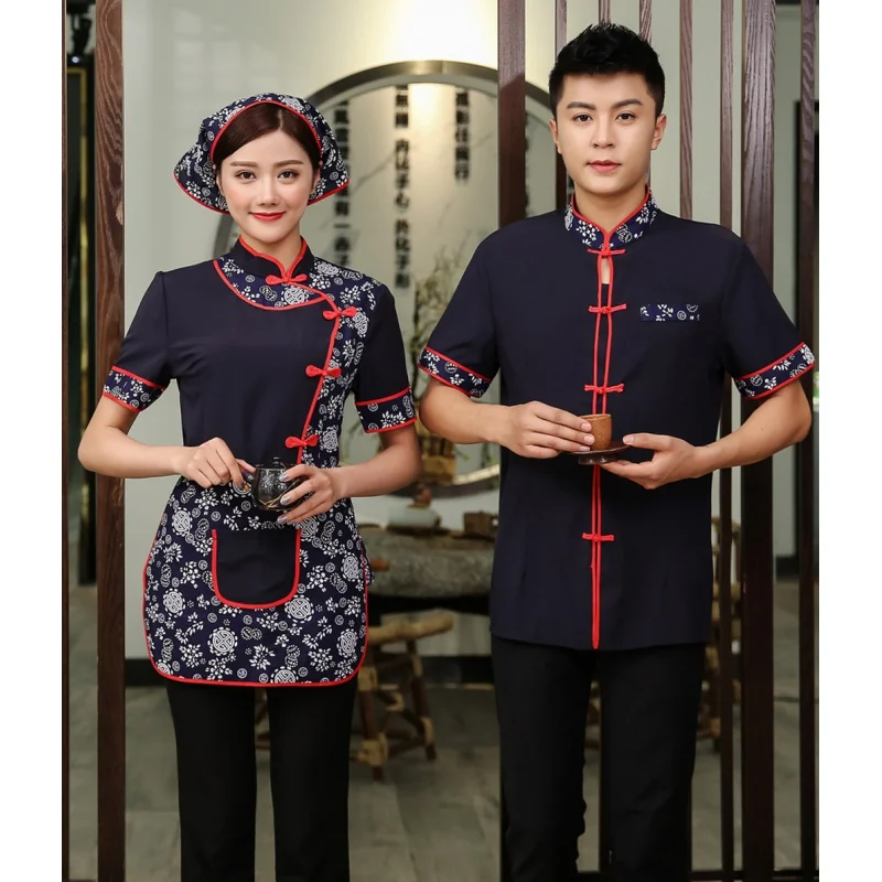 

Wholesale Hotel Work Clothes Summer Women's Short-Sleeved Orchid Farmhouse Restaurant Waiter Clothing Apron