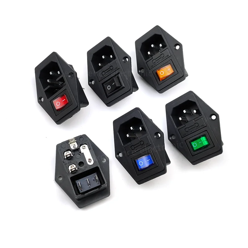 Power Socket Rocker 1set 10A 250V Inlet Module Plug Rocker Switch Male Power Socket 3 Pin ...