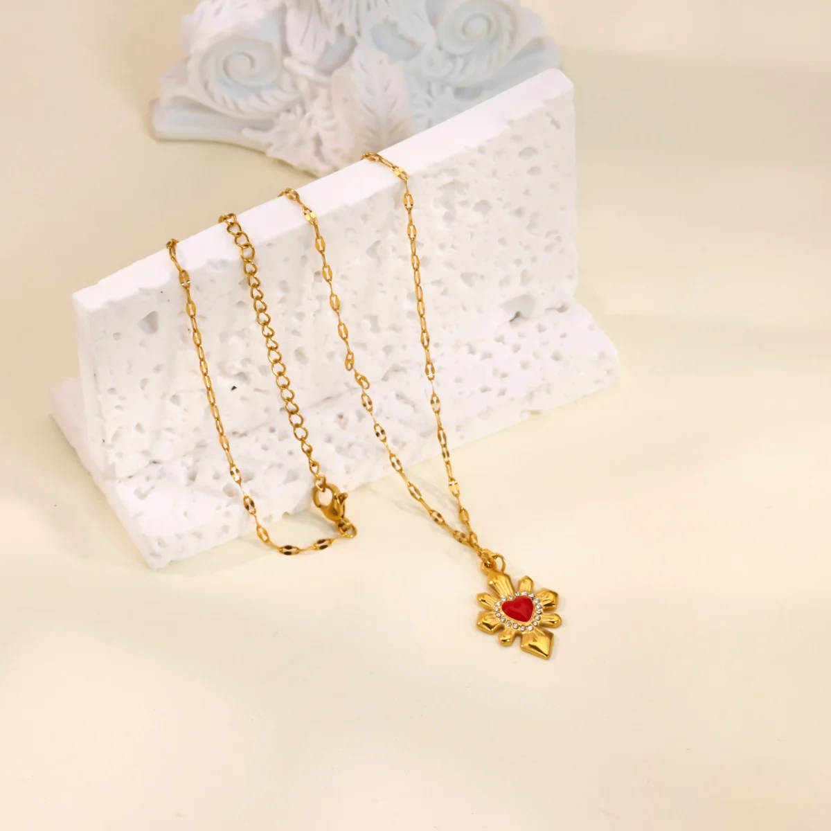 Heart Pendant Necklace for Women Red Gold Stainless Steel