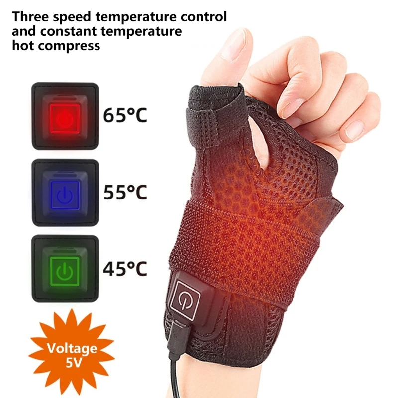 USB Electric Heated Wrist Brace for Women and Men Wrist Heating Pad with 3 Heat Settings Heated Wrap Warmer