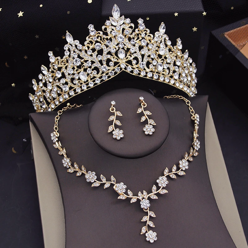 Bridal Jewelry Sets for Women Tiaras Flower Choker Necklace Sets Bride Crown Prom Wedding Jewelry Set Costume Accessory bridal jewelry sets
