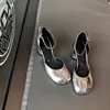 Brand Designer Tabi ninja high heels shoes woman ankle strap silver crack leather pumps split toe D'orsay mary janes shoes woman 4
