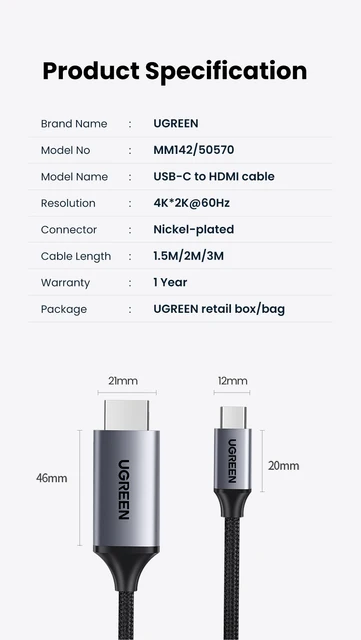 Câble HDMI vers USB C 4k@60Hz, câble Adaptateur HDMI vers USB Type C 2 m  avec câble d'alimentation USB, Compatible pour MacBook Pro, Nreal air,  iMac, XPS, Moniteur Portable Tactile : 