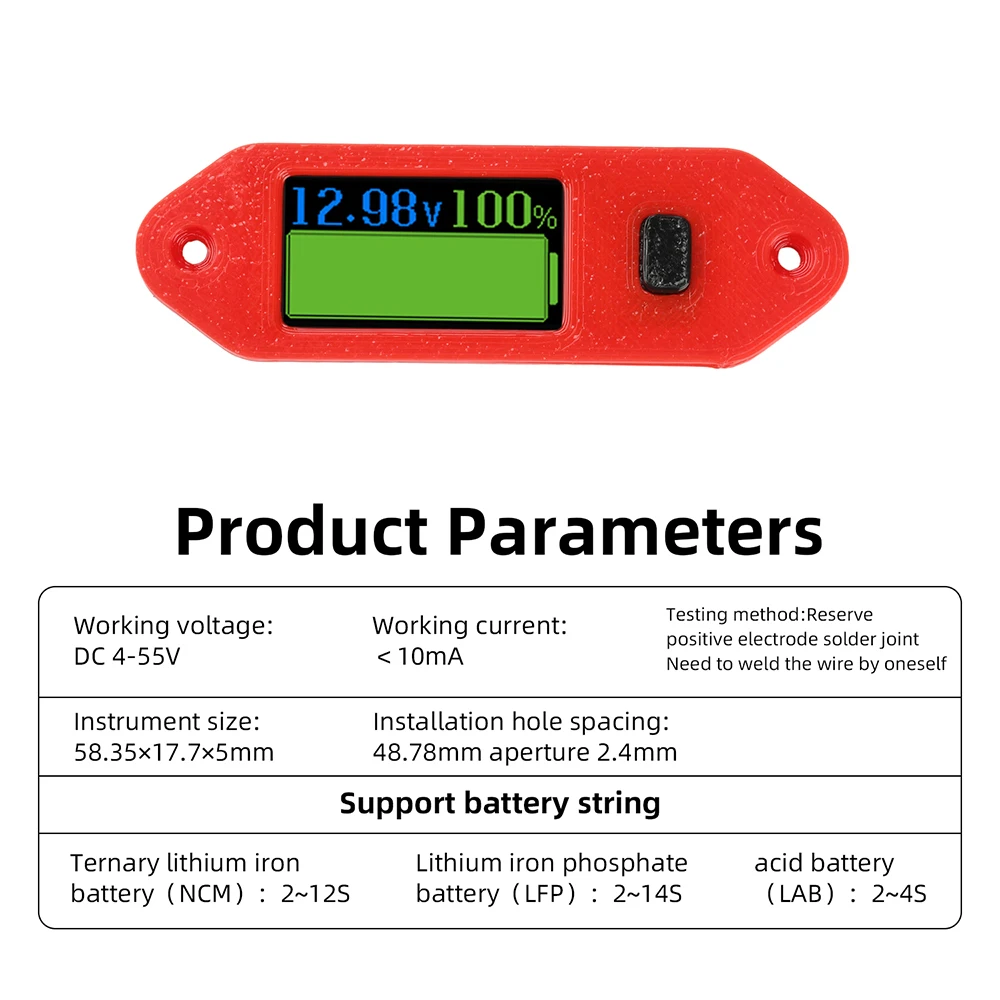 Compact 0.96 Screen Battery Level Indicator for Multi-Cell Lithium and Acidic Batteries
